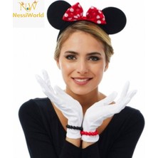 Semel Kırmızı Fiyonklu Minnie Mouse Tacı ve Beyaz Eldiven Seti