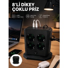 Semel 8'li Dikey Çoklu Priz 4 USB 2 Type-C Girişli Akım Korumalı Uzatma Prizi