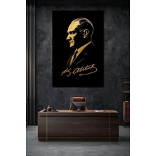 Atatürk Silüet Baskılı Cam Tablo – Gold Detaylı Modern Tasarım