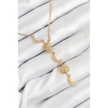 Berselya Underwear & Accessories 316L Çelik Zirkon Taşlı Güneş ve Ay Model Gold Renk Kadın Kolye