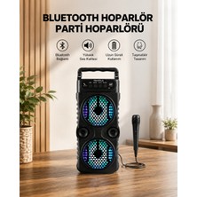 Semel LED Işıklı Bluetoothlu Hoparlör Mikrofonlu Taşınabilir Ses Sistemi