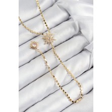 Berselya Underwear & Accessories Pirinç Zirkon Taşlı Ezme Zincirli Kutup Yıldızı Model Gold Renk Y Kolye