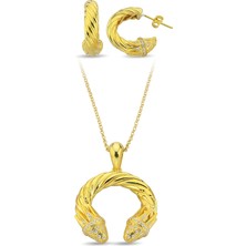 Argentum Concept 18K Altın Kaplamalı 925 Ayar Gümüş Tasarım Burgu Set - 67022302