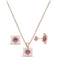 Argentum Concept 925 Ayar Gümüş Mor Taşlı Rose Set - 67019602