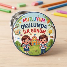Hediye Panayırı 10 Adet - 44 mm Iğneli Yaka Rozeti - Mutluyum Okulumda Ilk Günüm | Okul Ilk Günü Yaka Rozeti | Anaokulu - 1. Sınıf Rozeti
