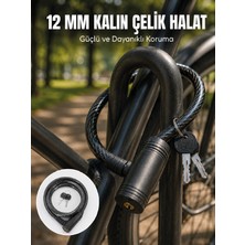 Semel Anahtarlı Çelik Halat Kilit 12 mm Güçlü Bisiklet Kilidi 80 cm Pvc Kaplamalı Elektrikli Scooter ve Motosiklet Uyumlu