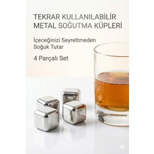 Mabelme Store Paslanmaz Çelik Buz Küpü 4’lü Set – Içeceği Sulandırmadan Soğutucu Metal Taş