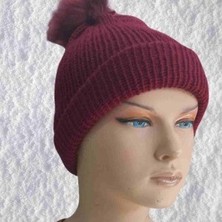 Mabelme Store El Örgüsü Doğal Yün ve Akrilik Karışımlı Sıcacık Kış Beresi Bordo Renk