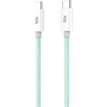 Bix T2CC Type-C'den Type-C'ye 60W Örgülü PVC Kablo  1m,Yeşil