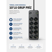 Aesco Termal Akım Korumalı USB Type-C Girişli 10'lu Grup Priz 2500W Güç Kapasitesi (Kopya)
