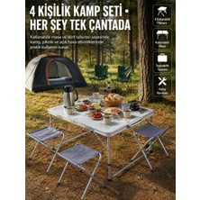 Aesco Katlanabilir Kamp Masası ve 4 Tabure Seti Taşınabilir Alüminyum Gövdeli Piknik Masası
