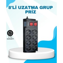 Aesco Isıya Dayanıklı Termal Akım Korumalı 8'li Priz ve 3 USB Girişli Uzatma Kablosu