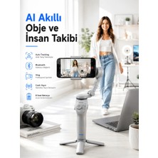 Aesco Yapay Zeka Takipli Telefon Gimbali Katlanabilir Tripod Bluetooth Kontrollü Dahili LED Işıklı