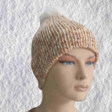 Mabelme Store El Örgüsü Doğal Yün ve Akrilik Karışımlı Sıcacık Kış Beresi Açık Kahve Karışımlı Renk