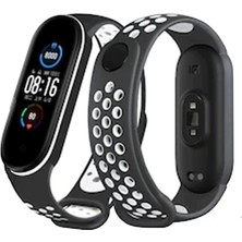 Mabelme Store Mey Ithalat®   Mi Band 4 Spor Delikli Kordon - Siyah-Beyaz