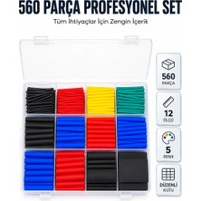 Aesco 560 Parça Kablo Izolasyon Makaron Seti 12 Ölçü 5 Renk Heat Shrink Tube Organizer Kutulu