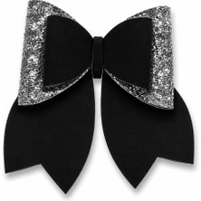 Mabelme Store Glitter Detaylı Fiyonk Saç Tokası 9x8 cm Siyah - Gri