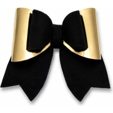 Mabelme Store Glitter Detaylı Fiyonk Saç Tokası 9x6 cm Siyah-Gold