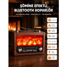 Aesco Solar Şarjlı Şömine Işıklı Bluetooth Hoparlör – Radyo, Usb, Tf Kart Destekli