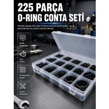 Aesco 225 Parça O-Ring Conta Seti 18 Farklı Ölçü Kauçuk Sızdırmazlık Conta Organizer Kutulu