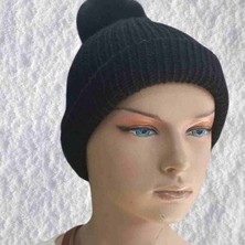 Mabelme Store El Örgüsü Doğal Yün ve Akrilik Karışımlı Sıcacık Kış Beresi Siyah Renk