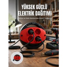 Aesco 5 Metre Uzatma Kablolu 4 Prizli Makara Kırmızı
