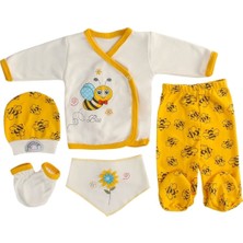 Mabelme Store 5'li Şişme Mini Arı Desenli Unisex Zıbın Takımı – Yenidoğan Seti