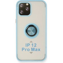 Mey Ithalat®  iPhone 12 Pro Max Kılıf Montreal Yüzüklü Silikon Kapak - Buz Mavi