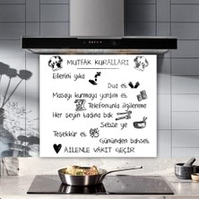 Decorıta Beyaz Mutfak Kuralları / Cam Ocak Arkası Koruyucu (52CM x 60CM)