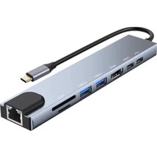 Type-C Çoklu Dönüştürücü – 87W Pd, Hdmı, 2x USB 3.0, RJ45, Sd/tf Kart Girişli Hub