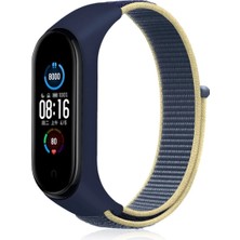 Mey Ithalat®   Mi Band 4 Hasırlı Cırtcırtlı Kordon - Sarı-Lacivert
