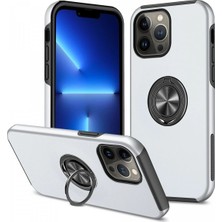 Mey Ithalat®  iPhone 13 Pro Kılıf Elit Yüzüklü Kapak - Gümüş