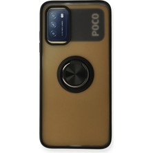 Mey Ithalat®   Redmi 9t Kılıf Montreal Yüzüklü Silikon Kapak - Siyah