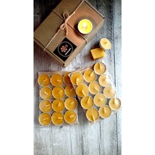 (24 Adet) Tealight Doğal Petek Balmumu Mum Ekonomik Boy (8gr) Beeswax Candle