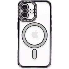 Mey Ithalat®  iPhone 16 Plus Kılıf Joke Simli Magneticsafe Kılıf - Siyah