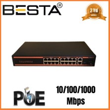 18 Port Gigabit Poe Switch 10/100/1000 Mbps 16 Port Poe BST1821G