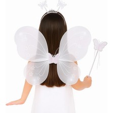 Mey Ithalat® Beyaz Kelebek Kız Seti – 50 cm Kelebek Kanadı, Taç ve Asa