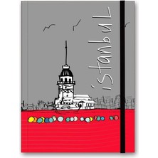 Renkli Istanbul Defter Çizgili Lastikli Kız Kulesi