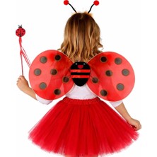 Mey Ithalat® Kırmızı Uğur Böceği Ateş Böceği Kostüm Seti - (Tütü, Kanat, Taç, Asa)
