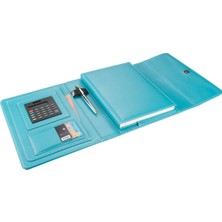 5259 Ajanda Tarihsiz Kareli 17X24 Cm. Ajanda Defter Hesap Makineli Deri Organizer Turkuaz