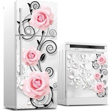 Buzdolabı ve Bulaşık Makinası Beyaz Eşya Sticker Kaplama Pembe Güller