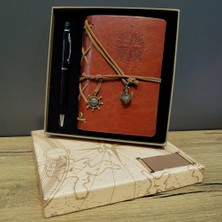 Renas Store Pusula Baskılı Deri Defter Kalem Seti