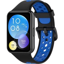 Mey Ithalat®  Huawei Watch Fit 2 Spor Delikli Kordon - Siyah-Mavi