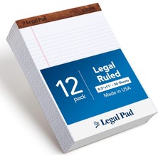 Tops 8,5 x 11 Yasal Ped, 12'li Paket, The Legal Pad Markası, Geniş Çizgili, Beyaz Kağıt, Yazı