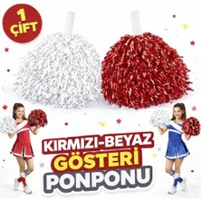 Mey Ithalat® 1 Çift ( 2 Adet ) Kırmızı-Beyaz Renk 23 Nisan 19 Mayıs 29 Ekim Okul Gösteri Ponponları Ekstra Dolgun