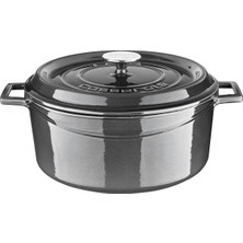 Lava Metal Premium Serisi - Döküm Yuvarlak Tencere, 28 Cm, Majolik Gri