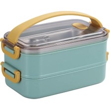Vagonlife Bento 1400ML Lunchbox 2 Katlı Çelik Sefer Tası Yemek Kutusu (Yeşil)