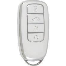 Autohan Keys Chery Tiggo 8 Pro, Omoda 5, Tiggo 7 Avantgarde Nano Anahtar Kılıfı, Beyaz-Gümüş