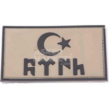 Kordak Göktürkçe Yazılı Türk Bayrağı Peç Arma (Bej)