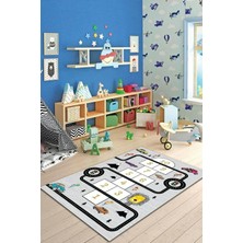 Viva Home Makinede Yıkanabilir Kaymaz Tabanlı Çocuk Halısı AR154, Gri, 120 x 180